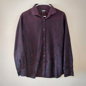 Men's Medium Murano Liquid Luxury Patterned Dress Shirt - Burgundy